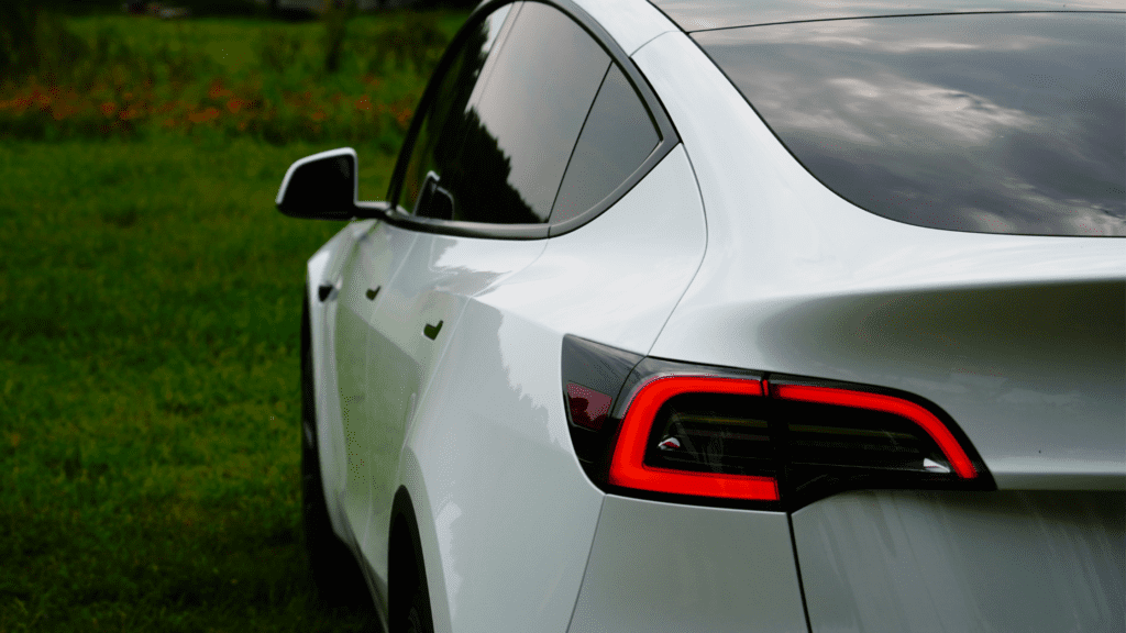 Photo of the back of a Tesla vehicle.